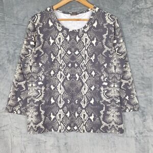 J McLaughlin Top XL‎ Gray Catalina Cloth Snake Animal Stretch Casual Pullover